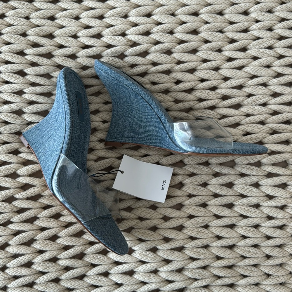 38/ 8 mule, PVC, and denim brand new with tags never worn!